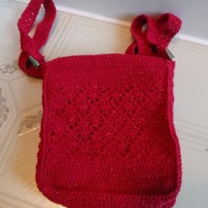 Small red evening bag long strap